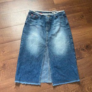 Y2K Denim Midi Pencil Skirt (S) (Paris Blue)